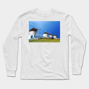 Kato Mili are iconic windmill of the Greek island of the Mykonos, Cyclades Islands. Long Sleeve T-Shirt